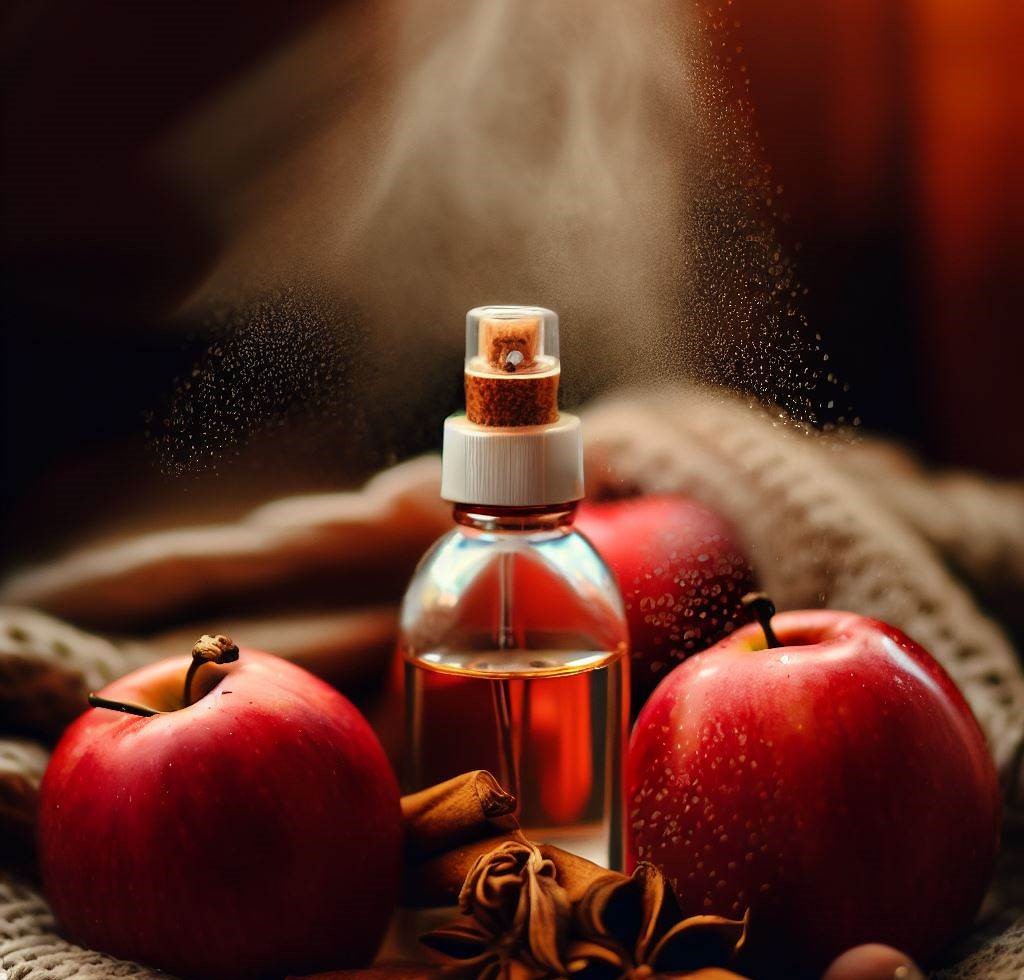 Spray que emite una cálida niebla de ambientador con aroma a manzana y canela