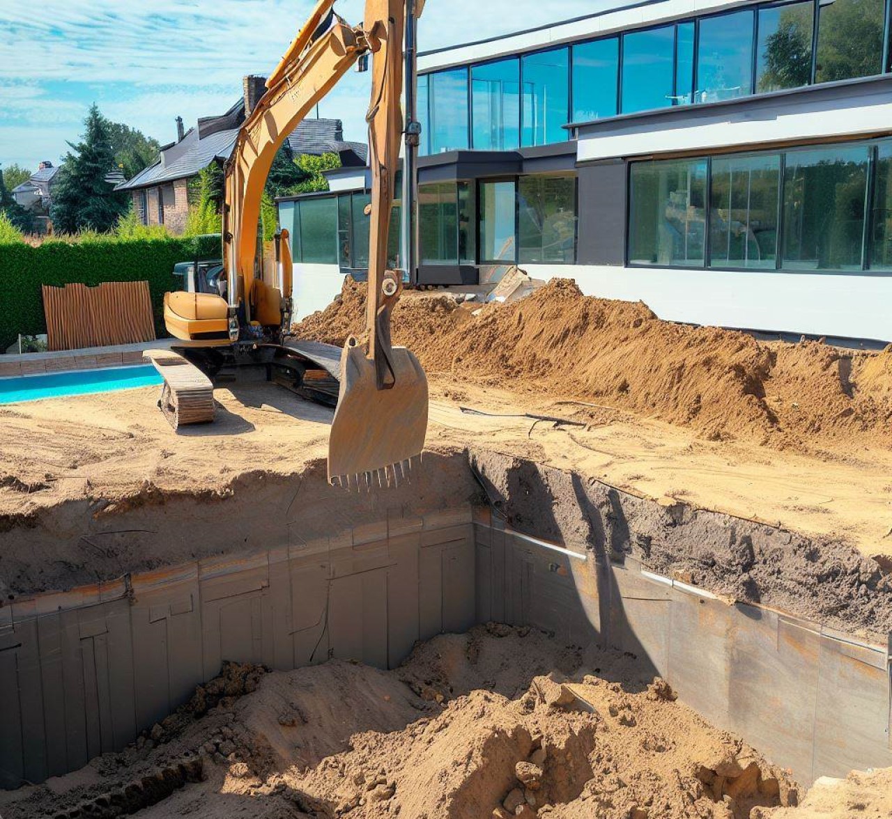 Excavación para la construccion de una piscina en casa